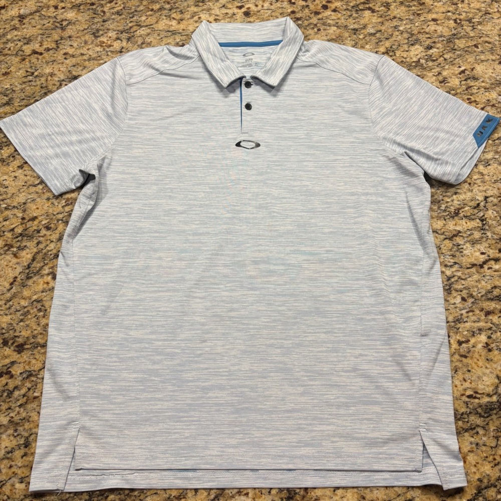 Oakley Mens Tailored Fit Polo Shirt XL Blue White Space Dye Performance Golf ws